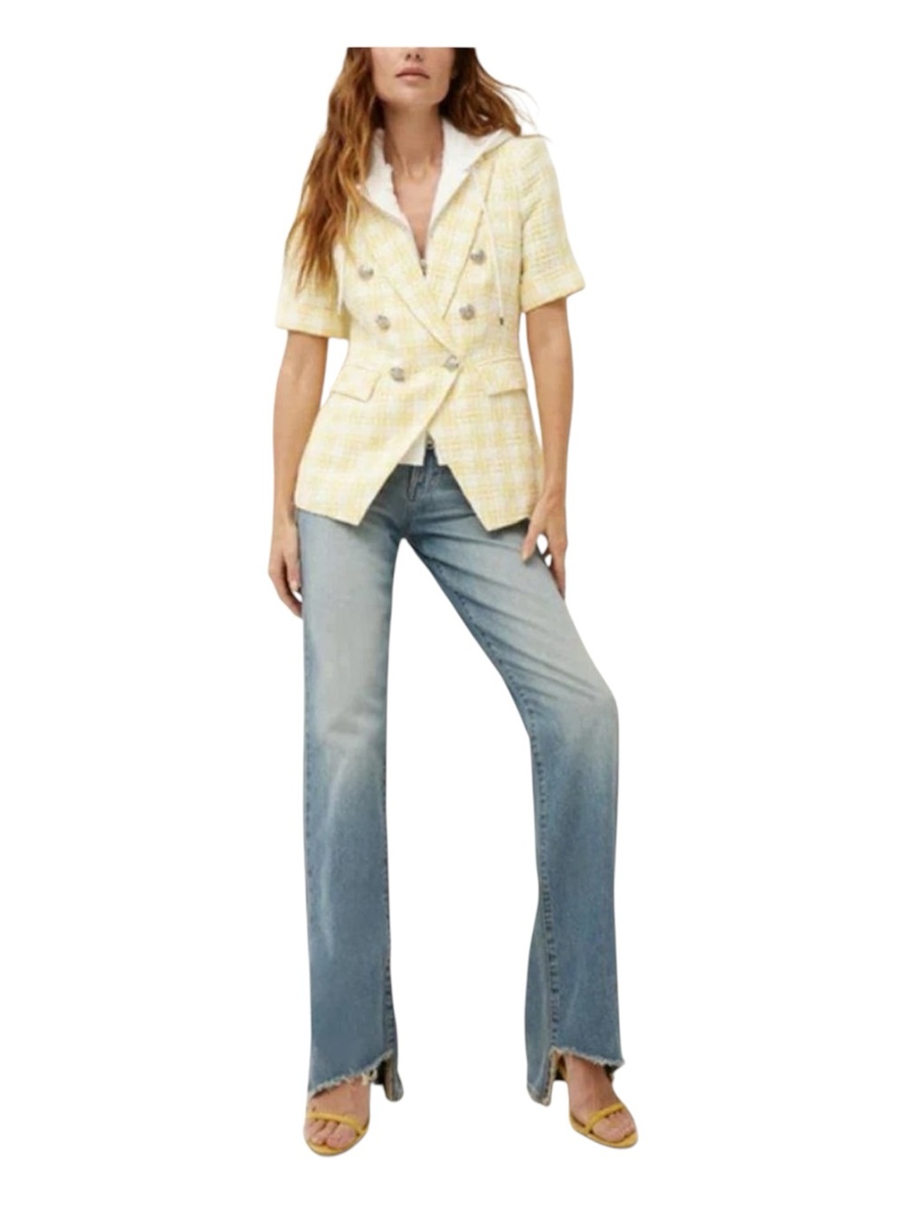 Veronica Beard Yellow Tweed Short-Sleeve Blazer